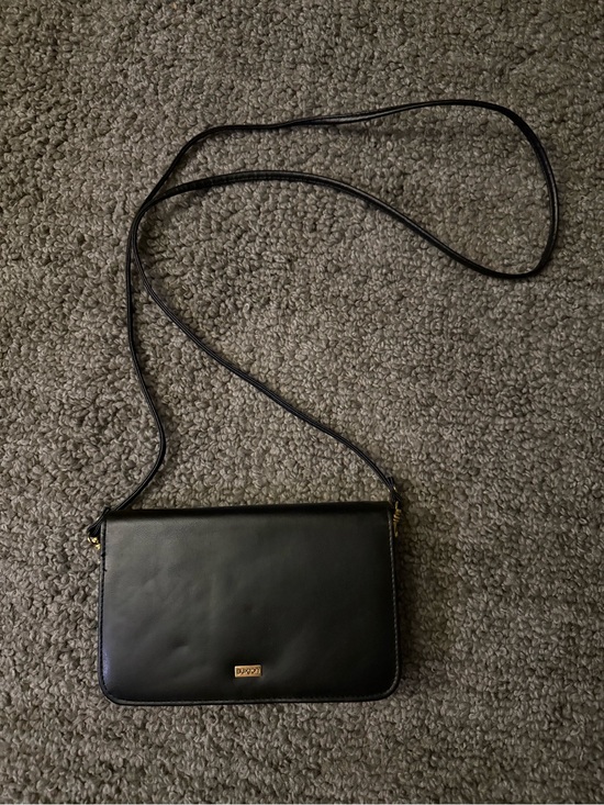Buxton Handbags - Black Leather Buxton Crossbody Bag with Gold Accent